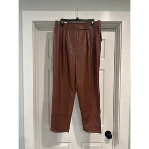 Ophelia Roe High Rise Straight Leg Faux Leather Brown Pants Women's Size 14